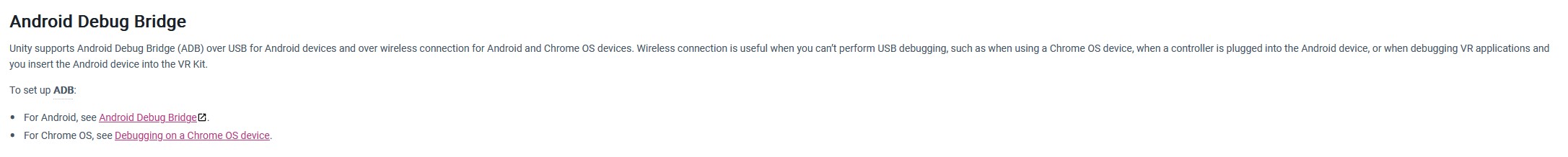 Unity documentation on how to perform wireless debugging<br>